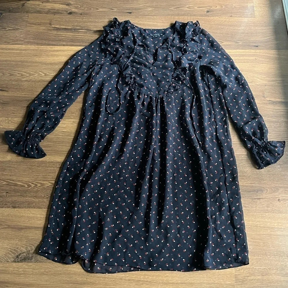 🍂 French Connection Navy Peasant Dress – Boho Cottagecore Vibes - Picture 3 of 12